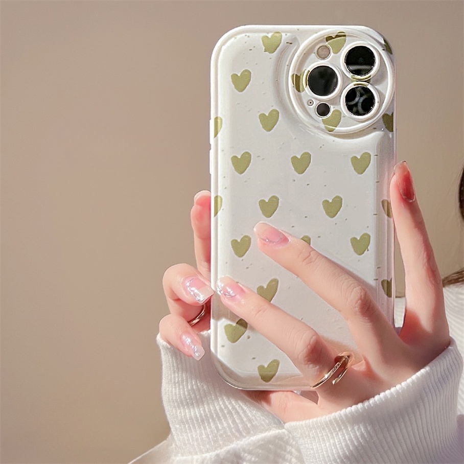 Ốp Điện Thoại Mềm Đệm Khí Hình Trái Tim Màu Xanh Lá iphone6 6splus 7 7plus 8 8plus XR x xs 12 11 pro max plus 13 promax-5007