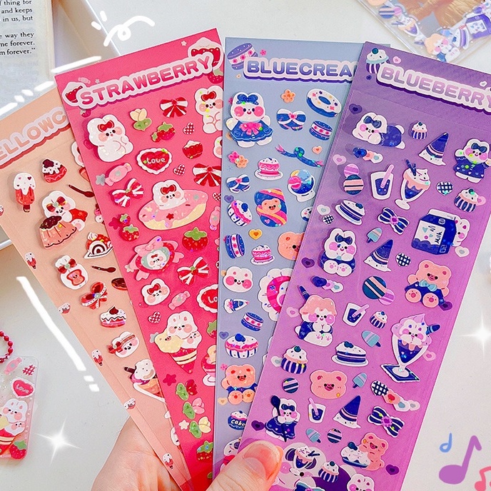 Miếng hình dán sticker gấu thỏ laser dễ thương decor toploader