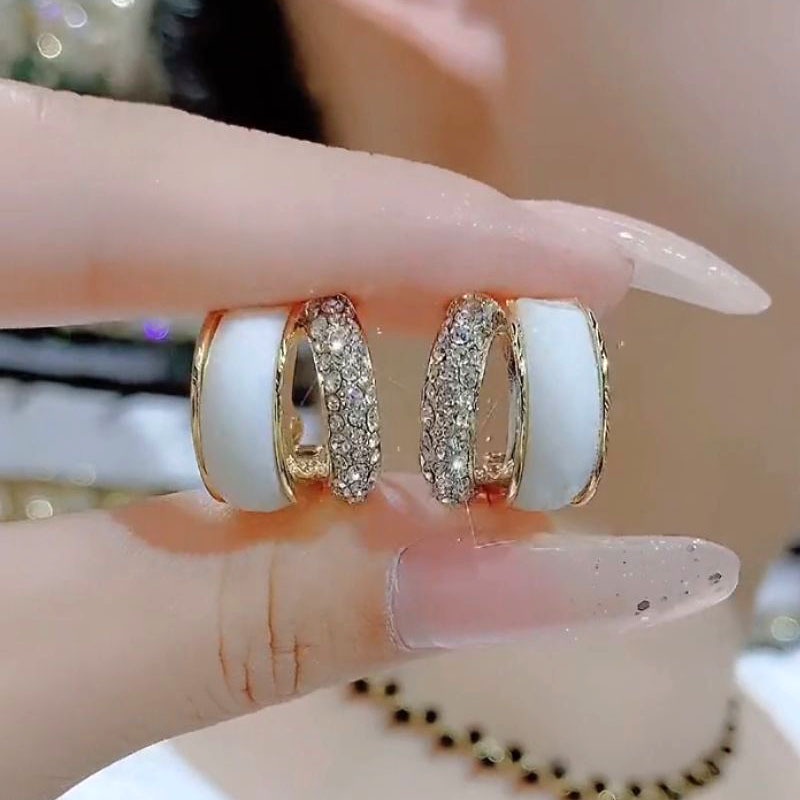 Bông Tai Mạ Bạc 2022 Đính Đá Zircon Màu Đen Dễ Phối Đồ Thời Trang Cho Nữ