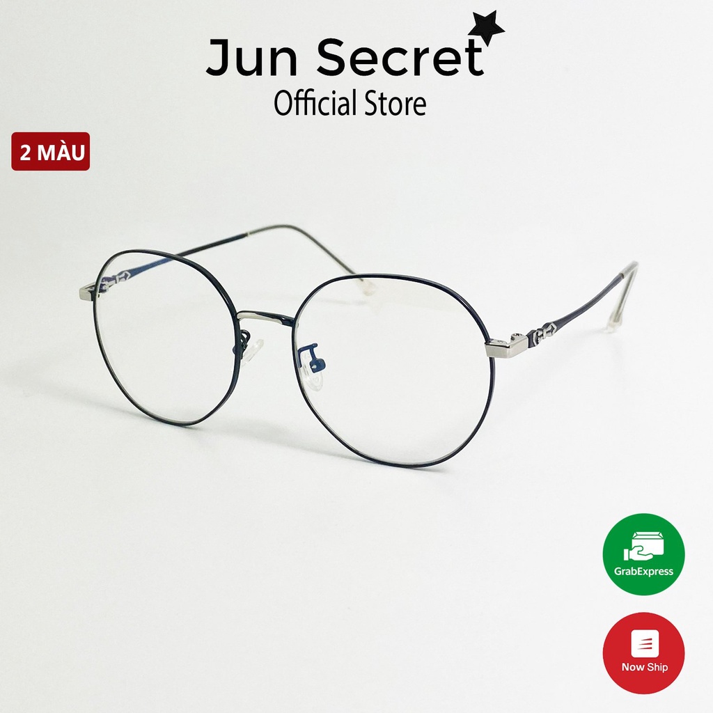 Kính giả cận nam nữ thời trang Jun Secret gọng kim loại, tròng kính 0 độ chống nắng, chống tia UV JS90360