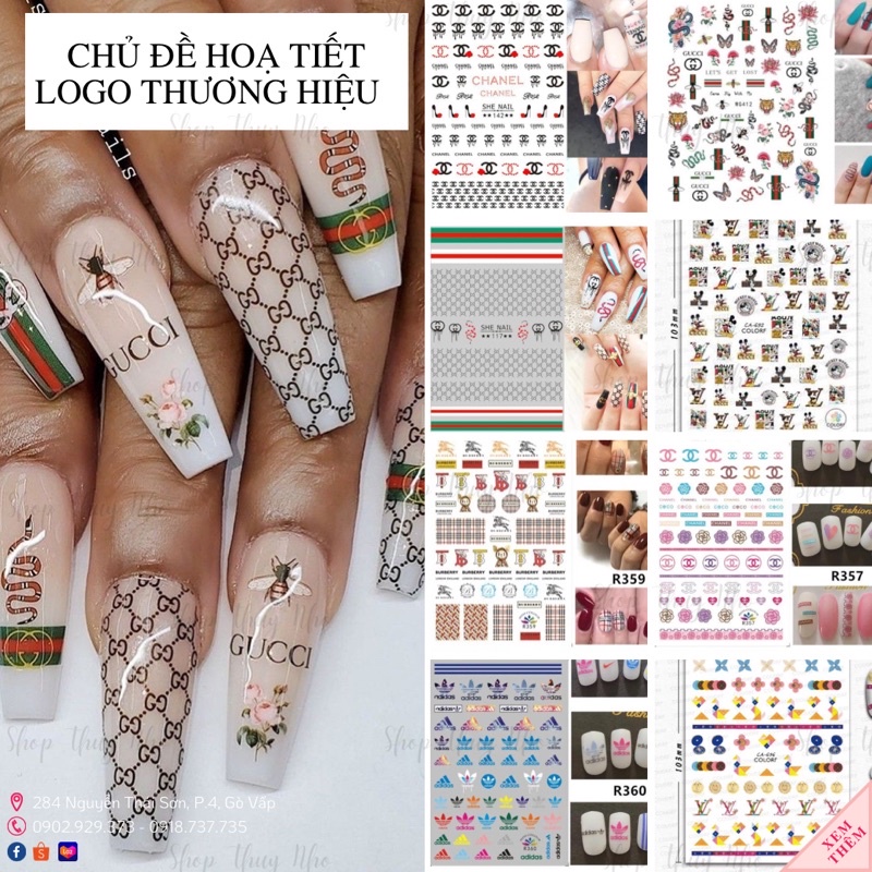 Sticker, hình dán móng tay hoạ tiết logo thương hiệu nổi tiếng trang trí móng tay nghệ thuật nail