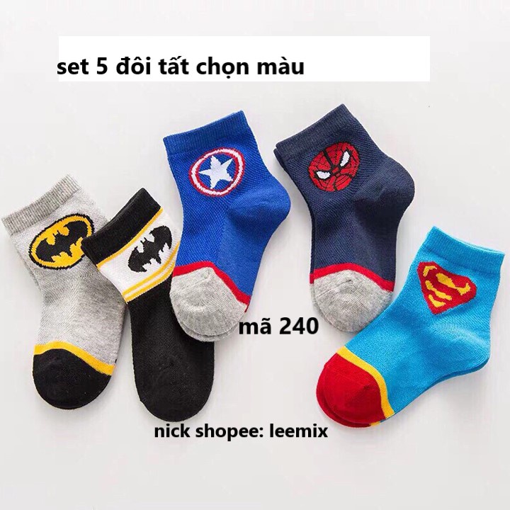 combo 5 đôi tất siêu nhân cho bé trai size 1-6 tuổi