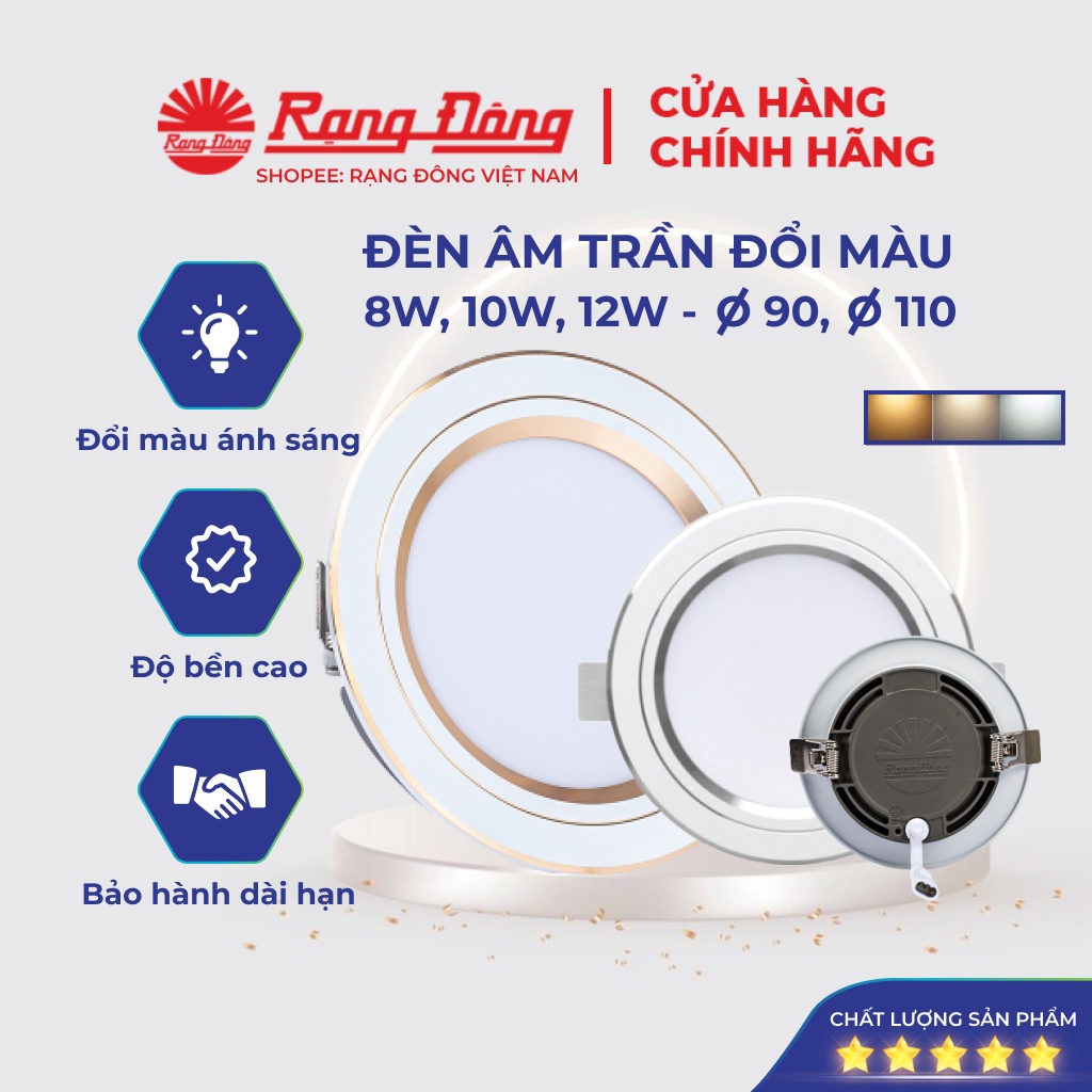 Đèn Led Âm Trần Đổi Màu Rạng Đông, Mắt Trâu Downlight, 8W,10W,12W