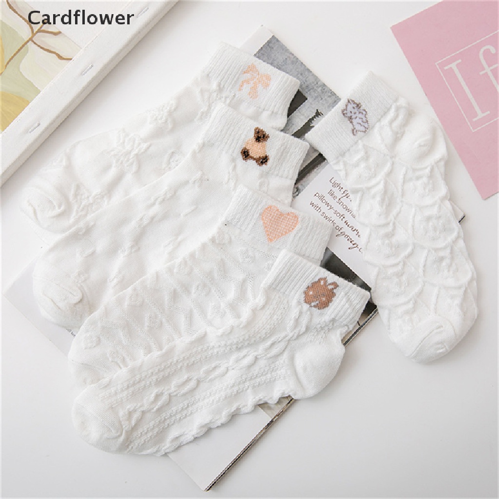< Cardflower > Vớ Mắt Cá Màu Trắng Phong Cách Harajuku Nhật Bản Dễ Thương Cho Nữ