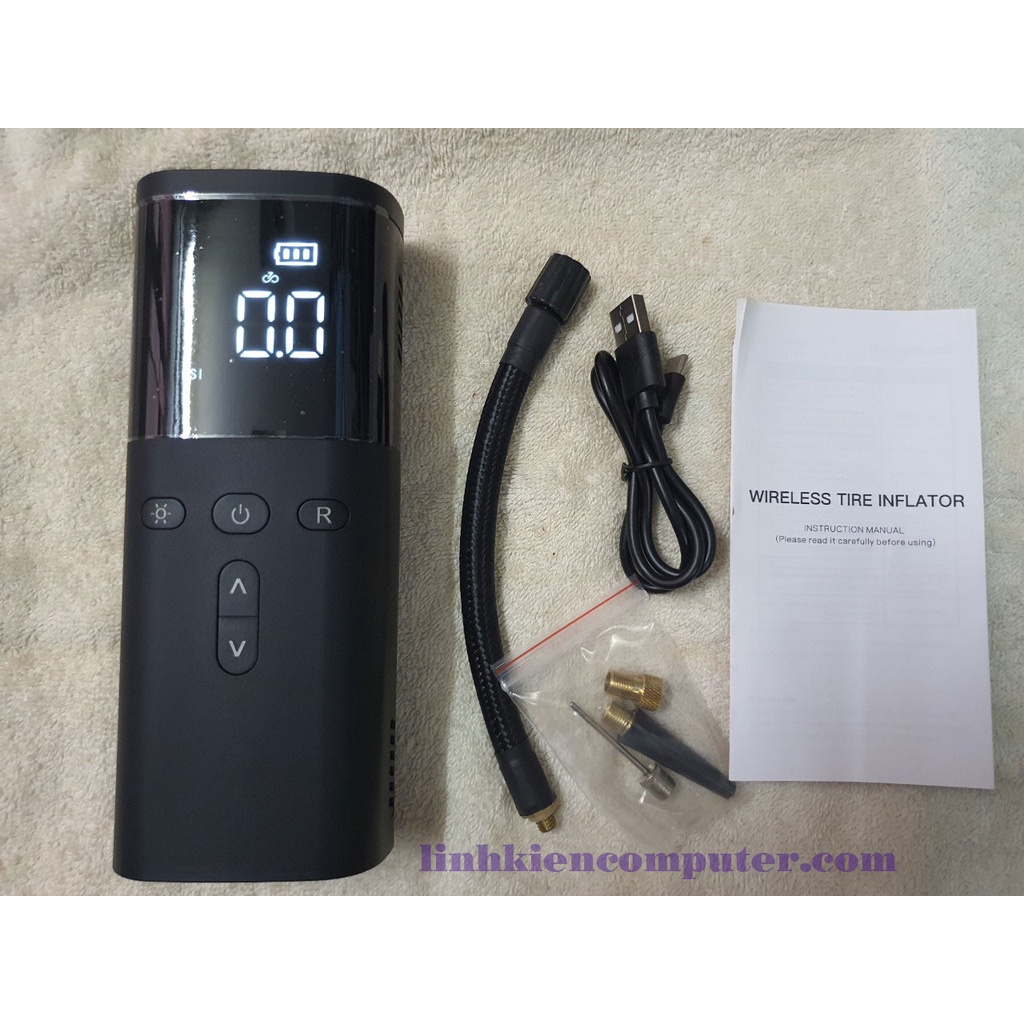 Máy bơm lốp xe di động, kiêm sạc dự phòng, đèn pin, dùng cho xe hơi, xe máy, xe đạp