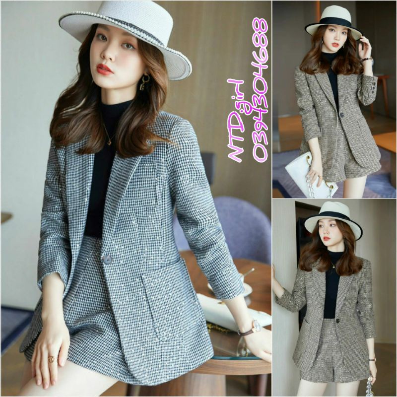 Hàng nhập - Set bộ vest nữ short dạ kim sa lấp lánh, sét đồ thời trang quần áo blazer trẻ trung sang trọng