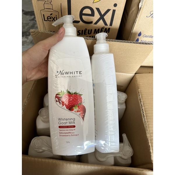 Sữa Tắm Nuwhite Whitening Goat Milk chai lớn 1,2L tặng chai 650ml (giống hình)