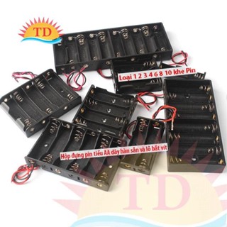 Hộp đựng pin tiểu AA dây hàn sẵn và lỗ bắt vít - loại 1 2 3 4 6 8 10 ngăn tùy chọn. Đế gắn pin tiểu AA nối tiếp.