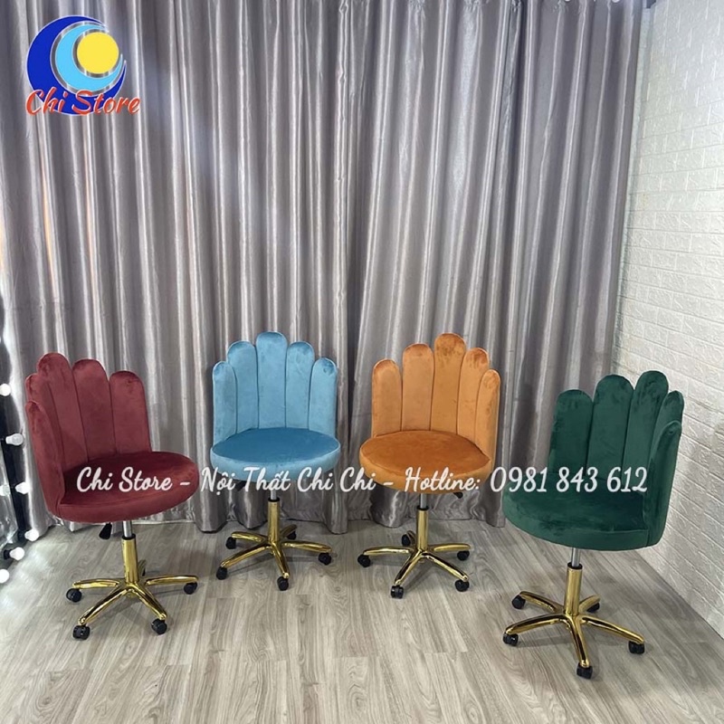 Ghế Ngồi Bàn Trang Điểm Cách Điệu Tựa Lưng Múi, Ghế Ngồi LIVESTREAM-MAKEUP Cá Nhân Chân Inox Cao Cấp
