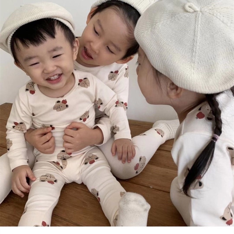 Bộ dài tay cotton gấu thỏ siêu cưng cho bé trai bé gái size 7-14kg_Hàng QCCC