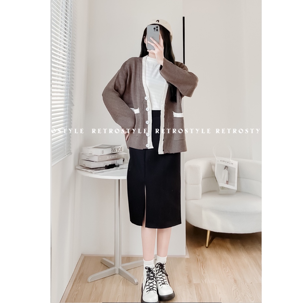 Áo Khoác Cardigan Dáng Rộng Tay Dài Loại Dệt Kim Cổ Chữ V Thời Trang Cho Nữ mã Cadiganvien905_5K4 RETROSTYLE