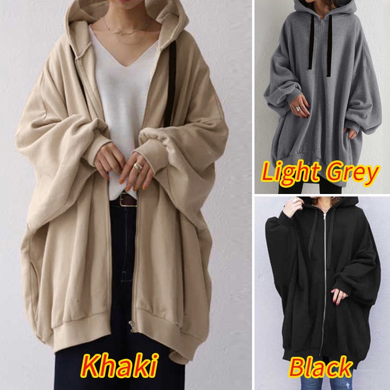 Mới Áo Hoodie Nữ Dáng Rộng Màu Trơn Thời Trang