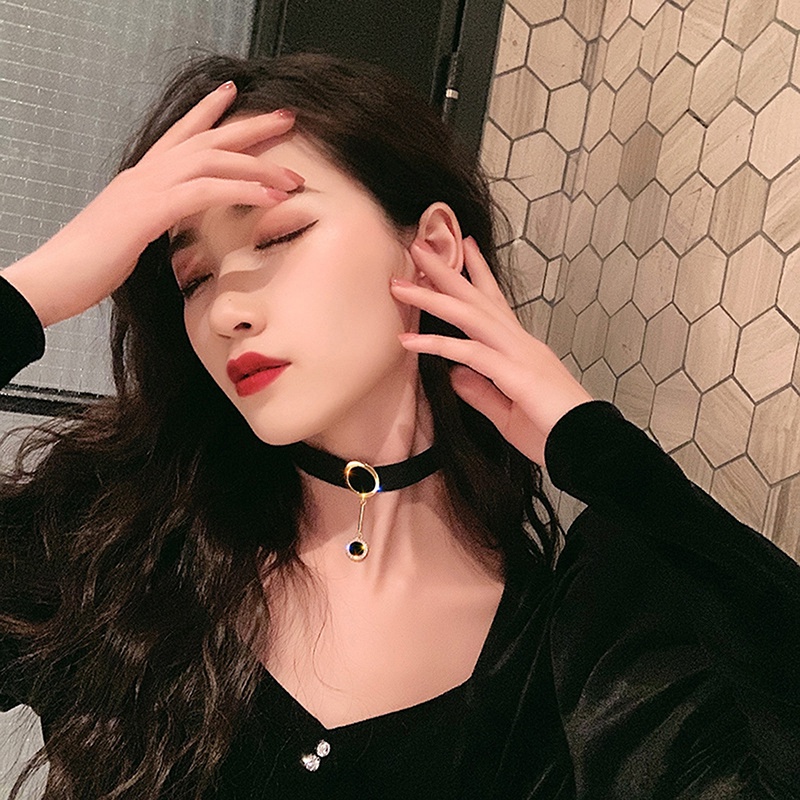 [QLQL] Vòng Cổ Choker Ngắn Vải Flannel Màu Đen Phong Cách Âu Mỹ Quyến Rũ Cho Nữ