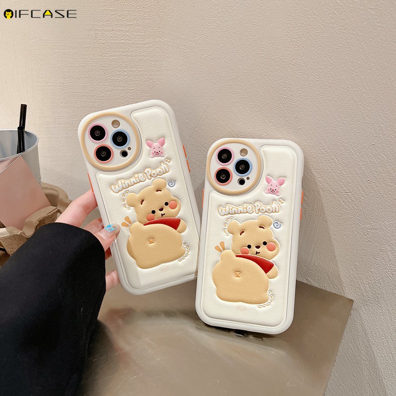 Ốp Điện Thoại Da Mềm Chống Sốc Thêu Hình Gấu Pooh 3D Cho iPhone 14 Plus 14 13 12 11 Pro Max