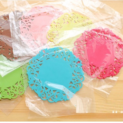 Lót Ly in Hoa Văn trơn sillicon / Đế lót ly chống trơn trượt hình tròn màu sắc tươi tắn, trang nhã size 9,5cm