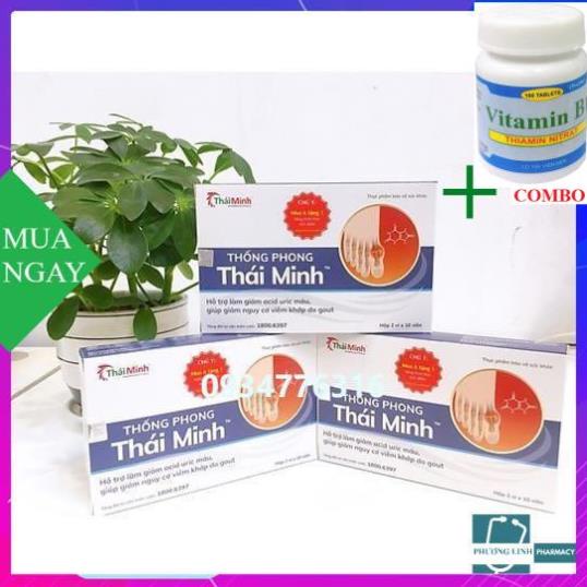 Combo Vitamin B1 chai 100 viên+ Thống Phong Thái Minh giảm acid uric và nguy cơ viêm khớp do gout, hộp 20 viên