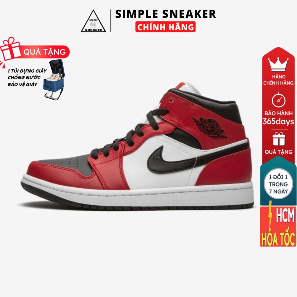 Giày Nike Jordan 1 Chicago 🔴CHÍNH HÃNG🔴Jordan 1 Mid Black Toe  Giày Sneaker Thể Thao Jordan- Simple Sneaker