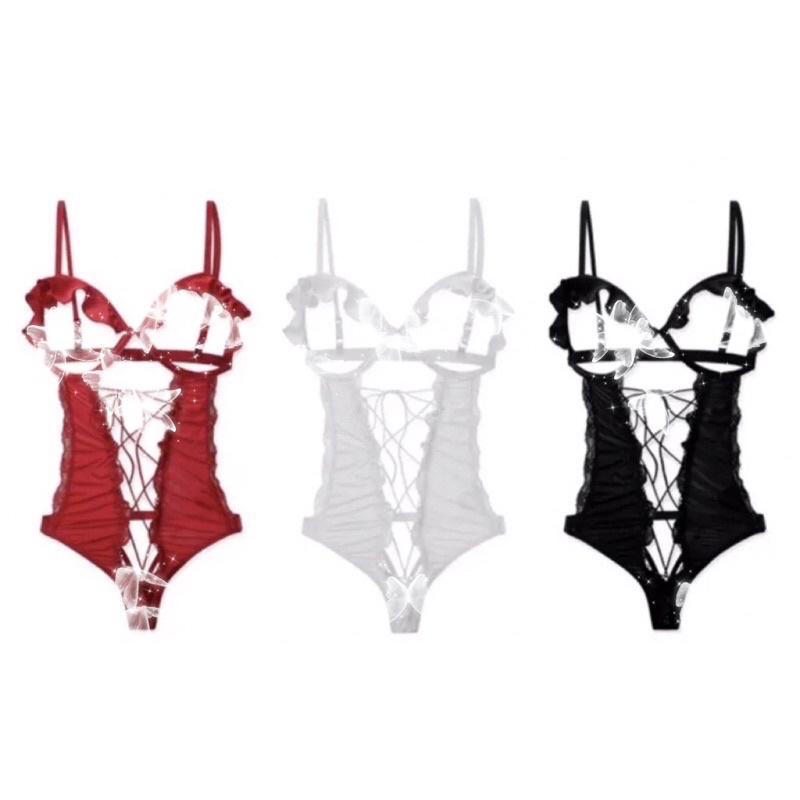 QR1646 - Bodysuit Đan Dây Có Gọng Kết Hợp Bèo Nhún Điểm Nhấn Gợi Cảm - Áo Rỗng Sexy