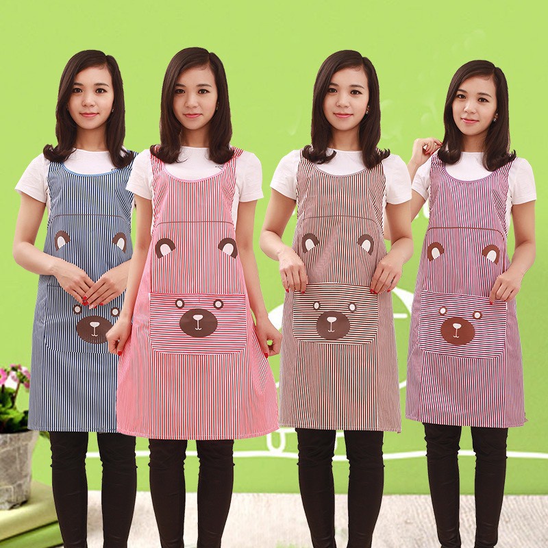 Tạp Dề Hình Mặt Gấu Kẻ, Tạp Dề Nhà Bếp Nấu Ăn Quán Cafe Dễ Thương Chống Thấm Nước Siêu Xinh 2455