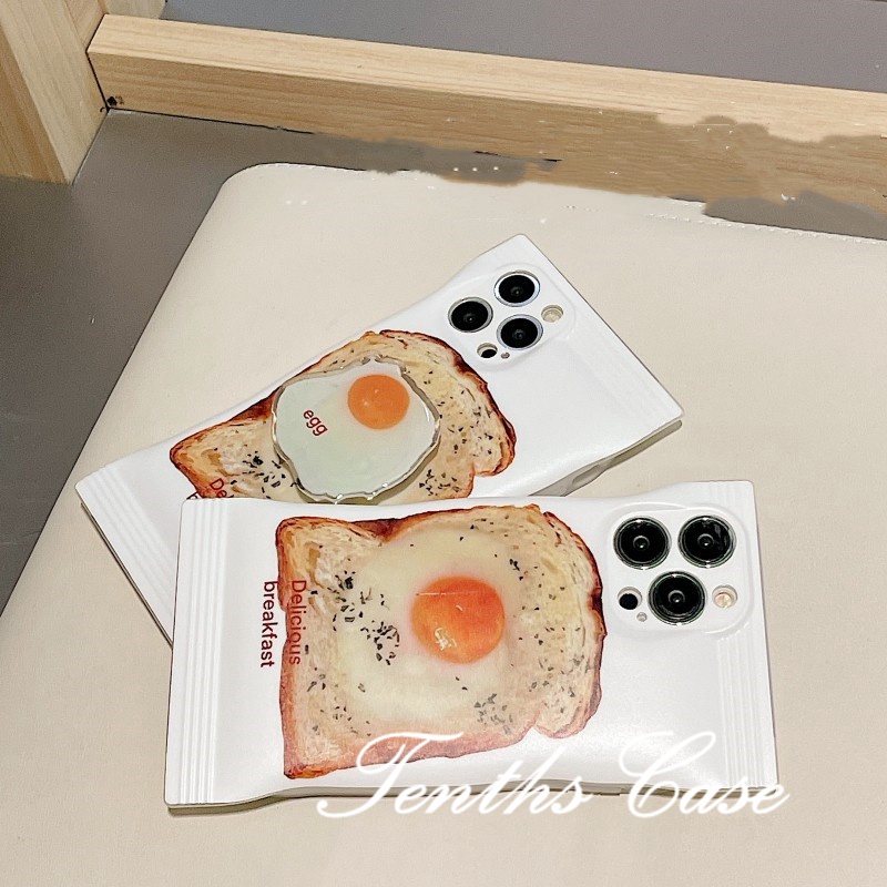 Ốp Điện Thoại Mềm Hình Bánh Mì Trứng Chiên Không Giá Đỡ Cho IPhone 14 13 12 11 Pro Max SE2020 X XR Xs Max 7 8 6 6s Plus
