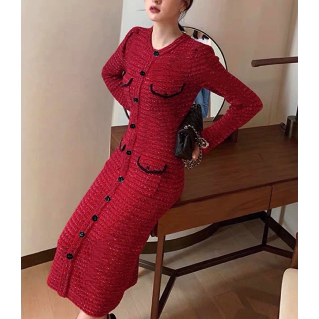 Đầm dạ đỏ sang chảnh 1096