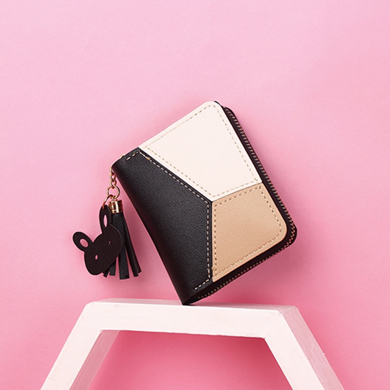Ví Ngắn Có Khóa Kéo Phối Màu Sắc Tương Phản Phong Cách Hàn Quốc Thời Trang Cho Nữ