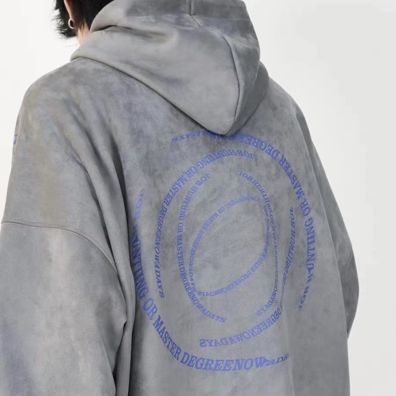 Plus Áo Hoodie Da Lộn Lót Nhung Dày Dặn In Họa Tiết Graffiti Phong Cách Đường Phố Mỹ Thời Trang Thu Đông Cho Nam Và Nữ
