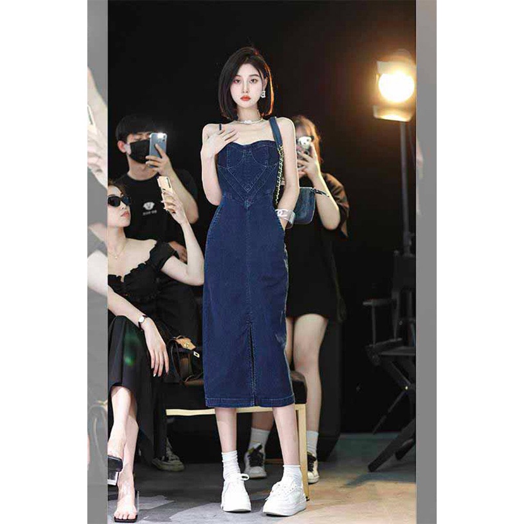 Đầm denim Hai Dây Phong Cách Phương Tây Thời Trang Mùa Hè Mới 2022
