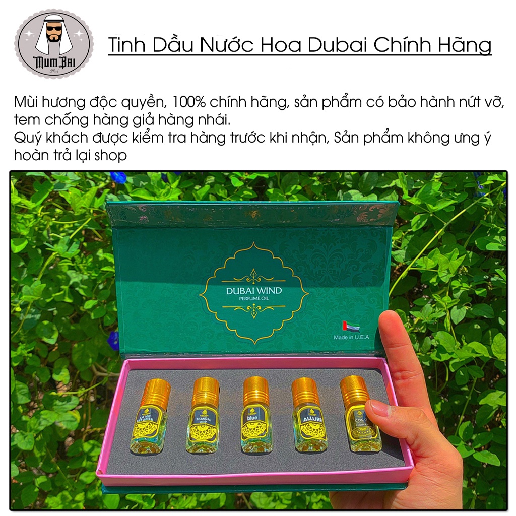 Tinh dầu nước hoa dubai mini dạng lăn 5ml, Set 5 chai tinh dầu dubai lưu hương lâu trên 8h