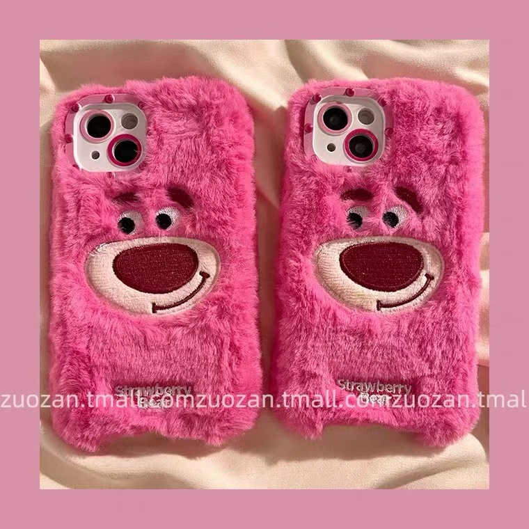 Hàng Mới Về Ốp Điện Thoại Phủ Lông Họa Tiết Chú Gấu Và Dâu Tây Dễ Thương Chống Sốc Cho iPhone 13 12Promax 11 XS/XR