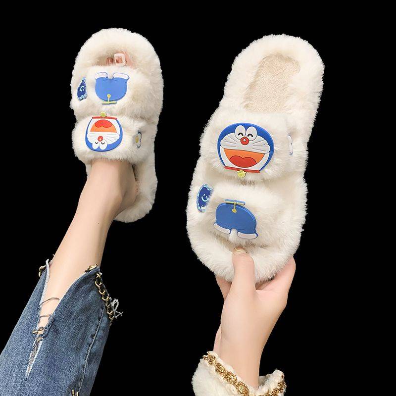 Dép đi trong nhà mùa đông Dép lông Dép Bông Đi Trong Nhà Hình Hoạt Hình Doraemon Thời Trang Thu Đông Cho Nữ