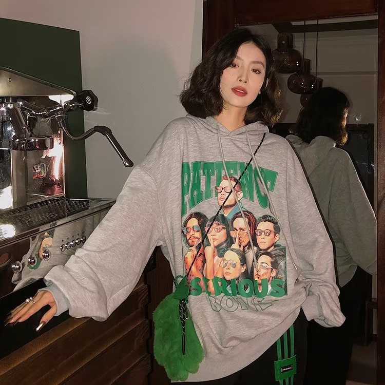 IELGY    Áo Hoodie Dáng Rộng Phong Cách Mỹ Thời Trang Cho Nữ