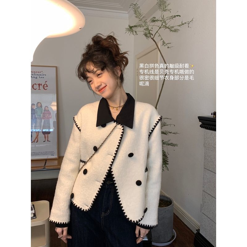 Ốp Áo Khoác Dáng Ngắn In Họa Tiết Houndstooth Thời Trang Mùa Xuân Cho Nữ