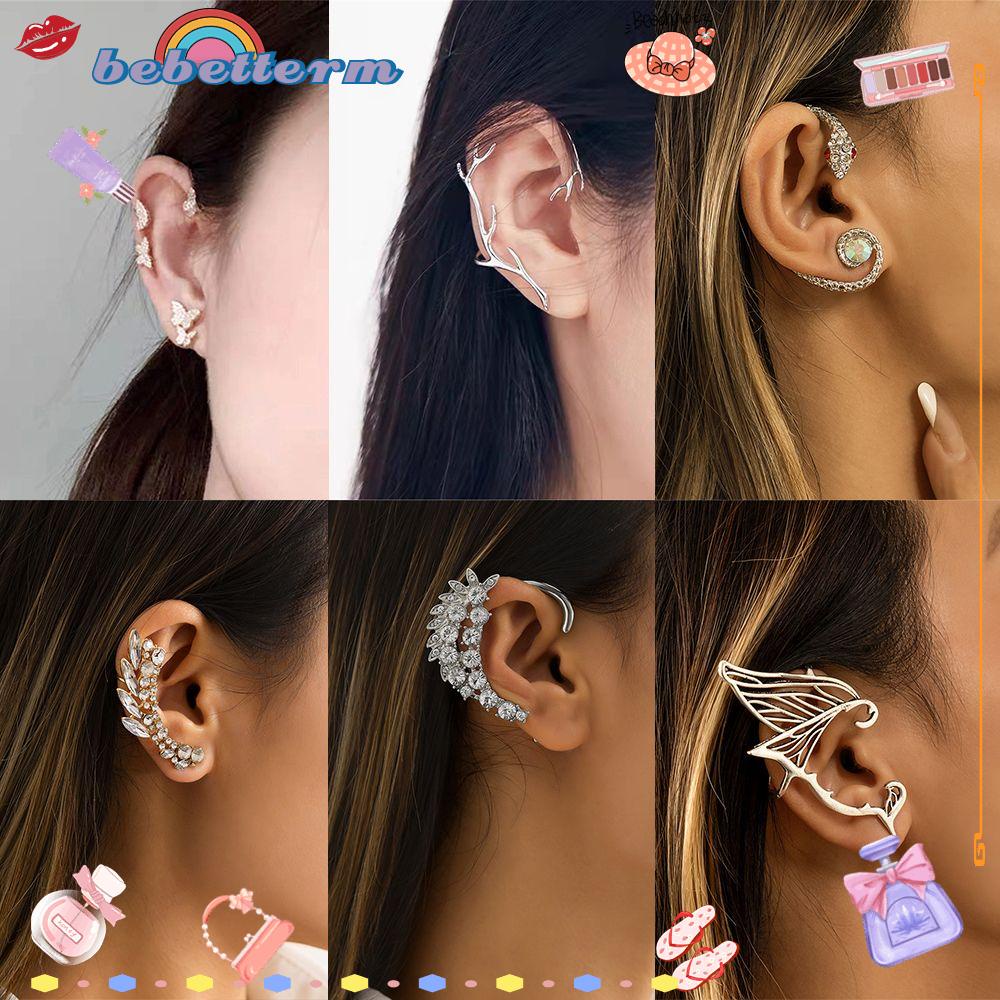 Bebetterm 1Pc Fashion Butterfly Ear Cuff Rhinestones Women Geometric No Piercing Fake Piercing Accessories