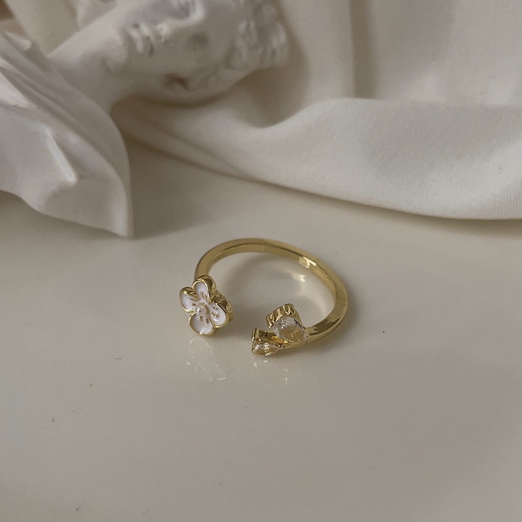 Nhẫn Hở Đính Hạt Ngọc Trai Zircon Kiểu Pháp Thiết Kế Đơn Giản Có Thể Điều Chỉnh Cho Nữ