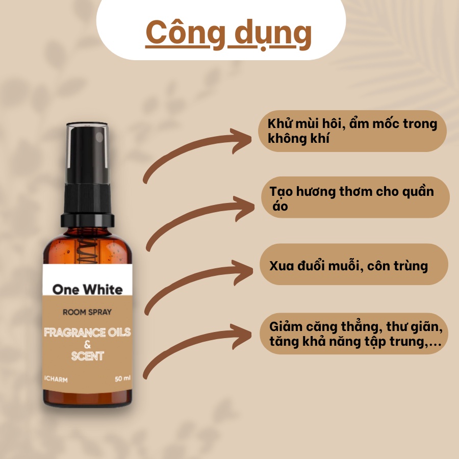 Xịt thơm phòng &amp; quần áo hương nước hoa One White sang trọng, khử mùi hôi, ẩm mốc, an toàn với da - iCHARM