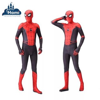 Người lớn - trẻ em trang phục áo liền quần kèm mặt nạ trùm hóa trang người nhện spiderman far home