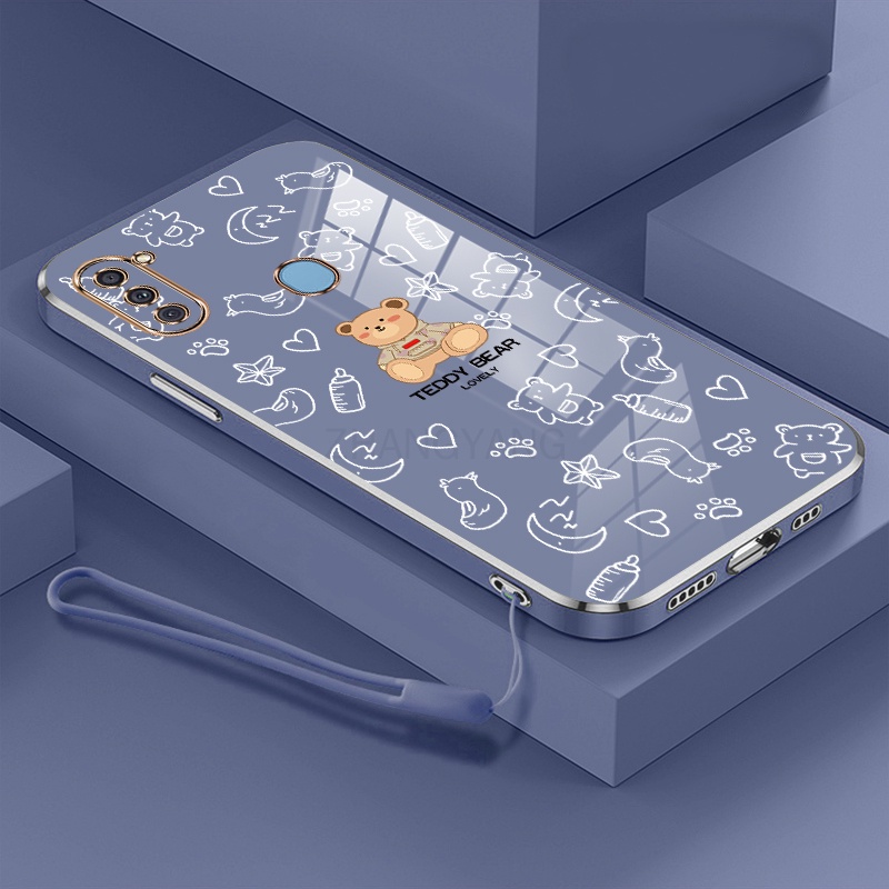 ốp lưng Samsung a11 Ốp Điện Thoại TPU Dẻo Mạ Màu Họa Tiết Chú Gấu Dễ Thương Kèm Dây Đeo Cho Samsung a11