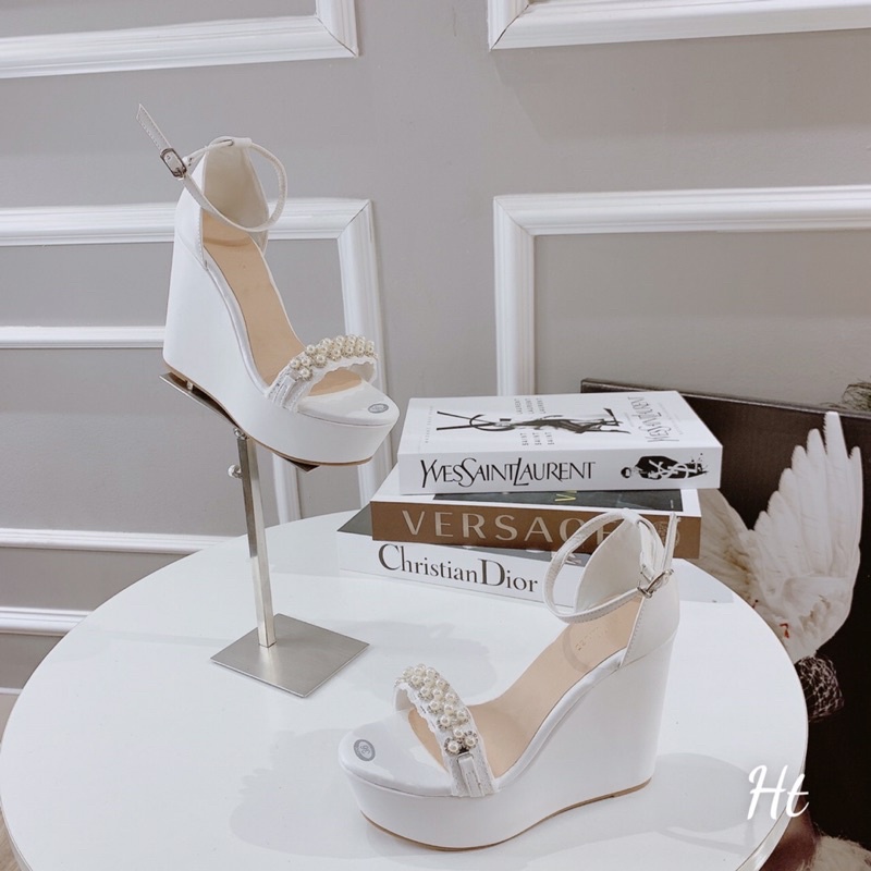 ❄️ Sandal xuồng cô dâu gắn hạt trai gót  9cm và 12cm