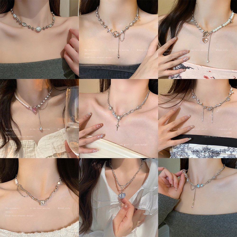 Vòng cổ ngọc trai 17KM Y2K mặttùy chọn kiểu đính pha lê hồng ngọt ngào cho nữ
