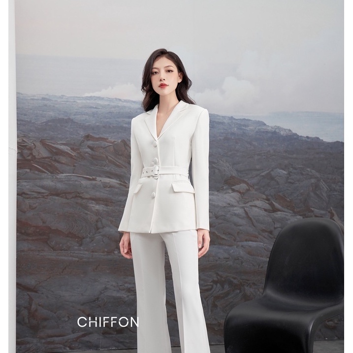 Áo vest dáng dài cúc bọc cao cấp thiết kế Chiffon