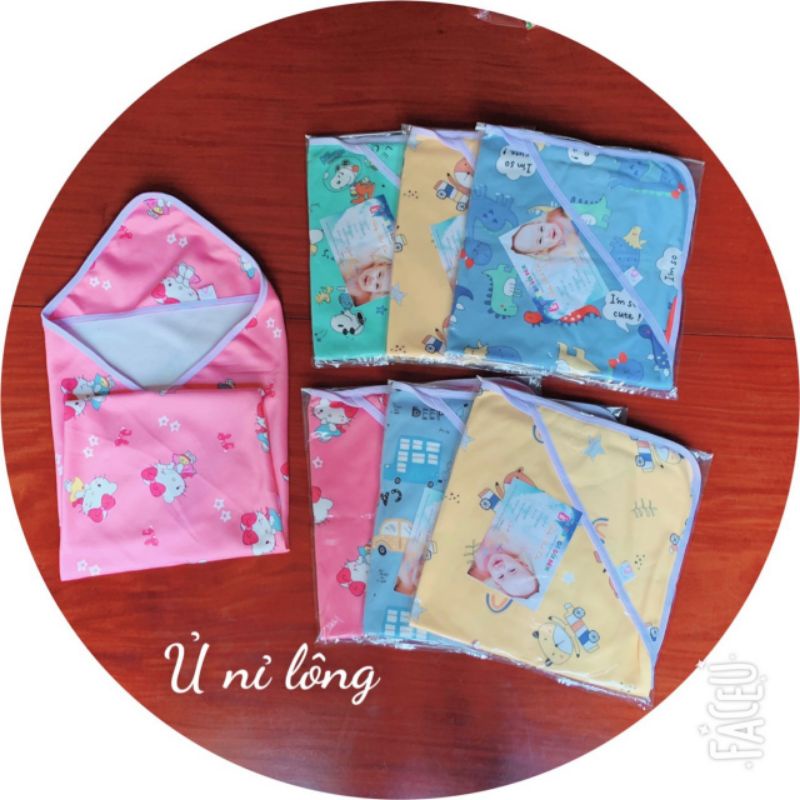 Chăn Ủ lót nỉ cho bé có mũ