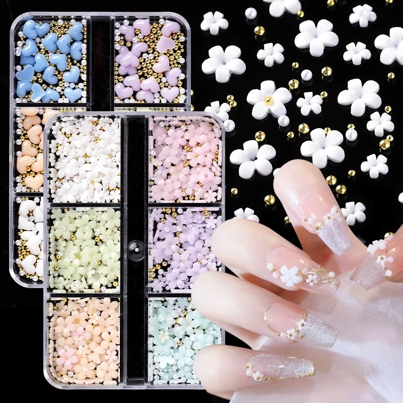 Hộp hạt thép 6 ngăn UR SUGAR đựng hoa 3D trang trí móng tay chuyên dụng cao cấp