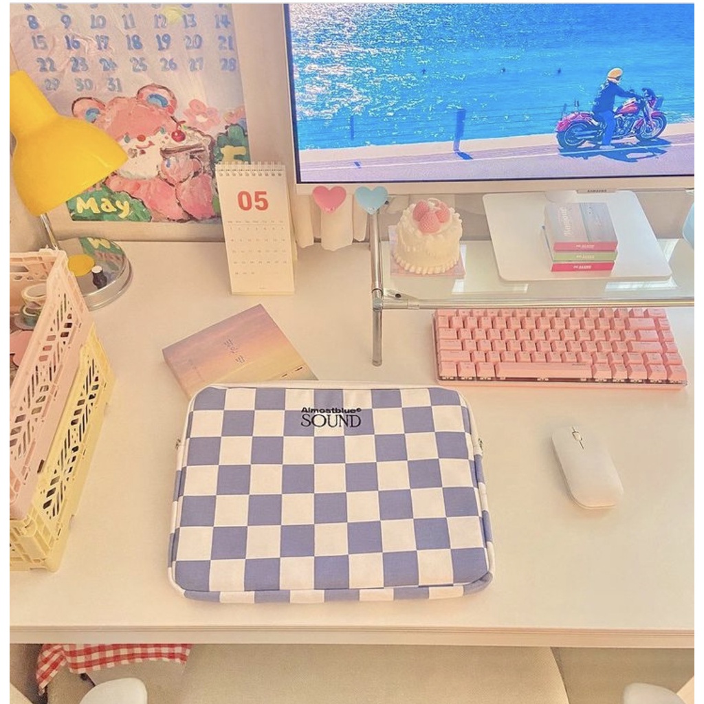 Túi Đựng laptop 10 13 14inch Họa Tiết Sọc Caro Thời Trang Hàn Quốc