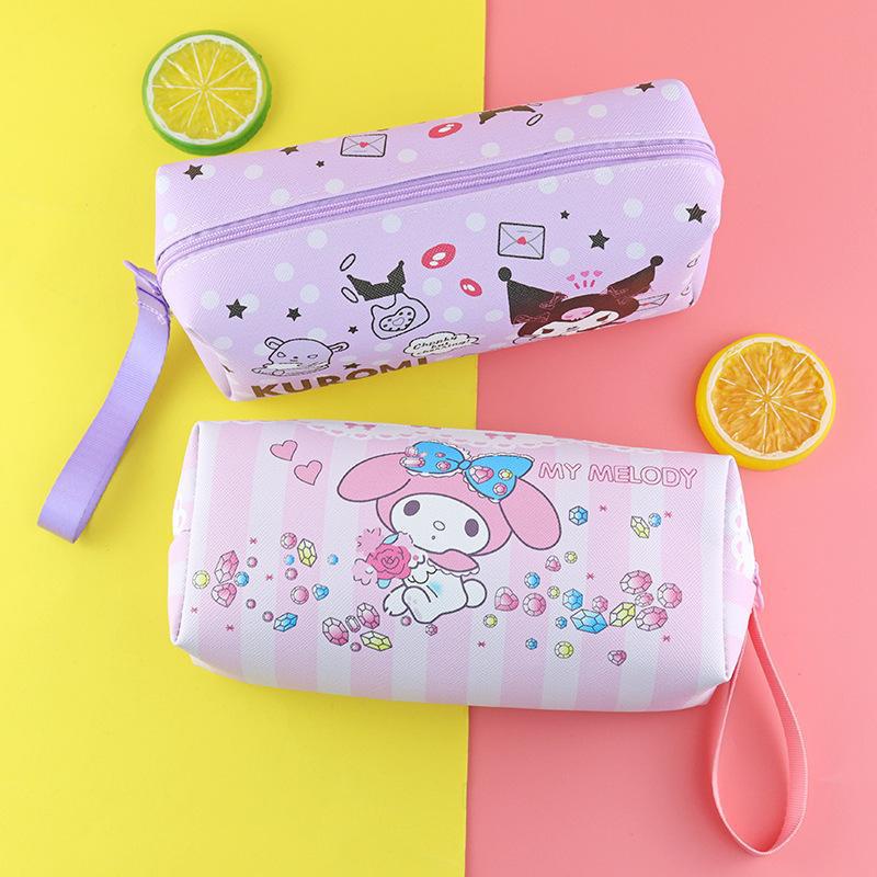SANRIO Túi Đựng Bút Bằng PU Chống Nước Sức Chứa Lớn In Hình Melody Hoạt Hình Dễ Thương