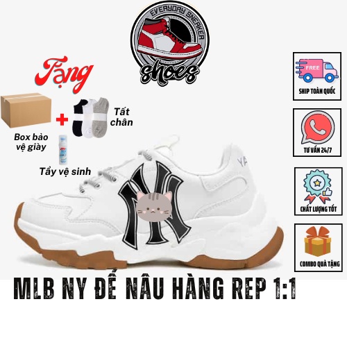 Giày Sneaker MLB NY đẹp đế nâu chuẩn bản Trung 1:1 full box, Giày thể thao nam nữ ulzzang đi học cổ thấp đế cao 5cm N3