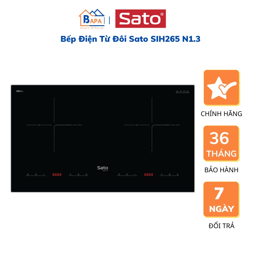 Bếp Điện Từ Đôi Thông Minh SATO Nhật Bản SIH265 N1.3, Công suất 2400W + 2400W, Bảo hành 36 tháng, Lỗi đổi trả 7 ngày