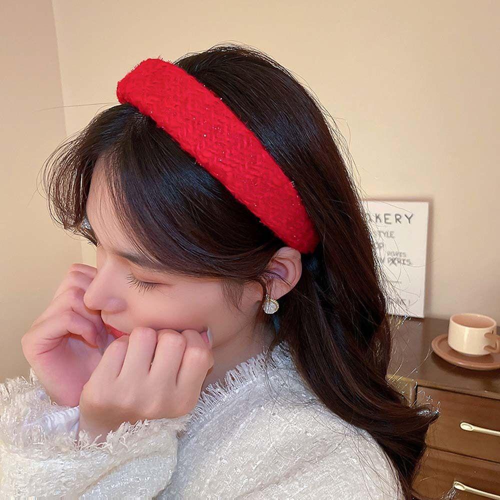 Băng Đô Cài Tóc Chống Trượt Bản Rộng Màu Đỏ Ngà Phong Cách Trung Hoa Mừng Năm Mới