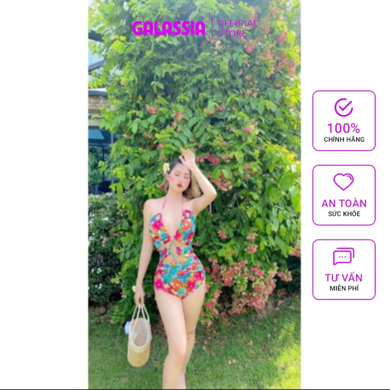 Bikini 1 mảnh đồ bơi nữ liền thân  kín đáo hoa nhí chân váy bồng bềnh đi du lịch GALASSIA