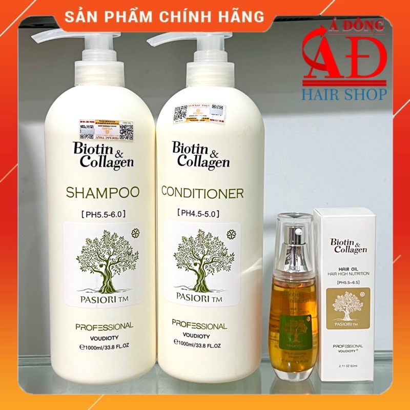 Cặp dầu gội xả Biotin & Collagen Pasiori Voudioty trắng giảm rụng tóc + Tặng tinh dầu 50ml